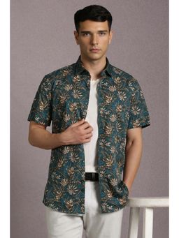 Louis Philippe - Men Green Print Half Sleeves Casual Shirt
