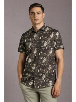 Louis Philippe - Men Brown Print Half Sleeves Casual Shirt