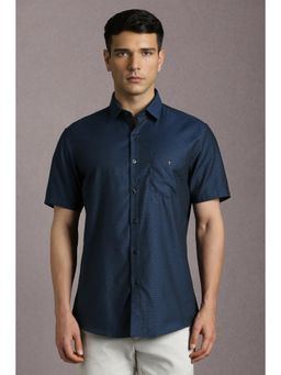 Louis Philippe - Men Navy Textured Half Sleeves Casual Shirt