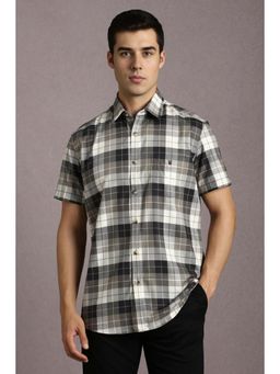 Louis Philippe - Men Grey Check Half Sleeves Casual Shirt