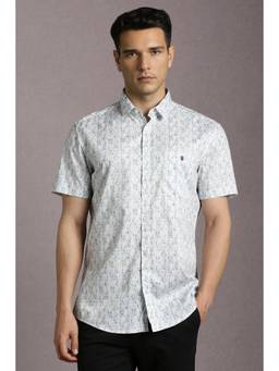 Louis Philippe - Men White Print Half Sleeves Casual Shirt