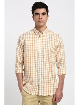 Peter England - Men Beige Check Full Sleeves Casual Shirt