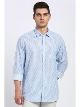 Peter England - Men Light Blue Print Full Sleeves Casual Shirt