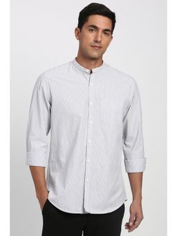Peter England - Men Grey Stripe Full Sleeves Casual Shirt