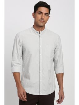 Peter England - Men Grey Stripe Full Sleeves Casual Shirt