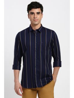 Peter England - Men Navy Stripe Full Sleeves Casual Shirt