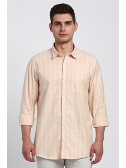 Peter England - Men Peach Stripe Full Sleeves Casual Shirt