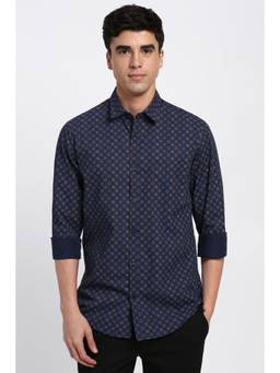 Peter England - Men Navy Blue Print Full Sleeves Casual Shirt