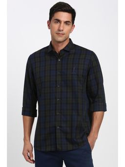 Peter England - Men Navy Check Full Sleeves Casual Shirt