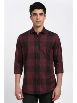 Peter England - Men Maroon Check Full Sleeves Casual Shirt