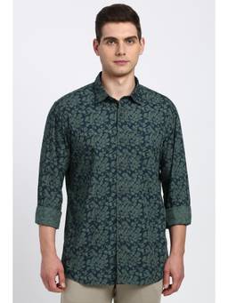 Peter England - Men Navy Blue Print Full Sleeves Casual Shirt
