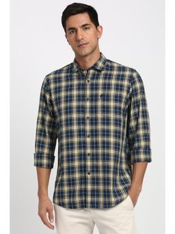 Peter England - Men Navy Blue Check Full Sleeves Casual Shirt
