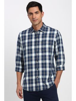 Peter England - Men Blue Check Full Sleeves Casual Shirt