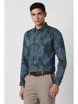 Van Heusen - Men Navy Print Full Sleeves Party Shirt