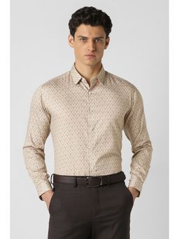 Van Heusen - Men Beige Print Full Sleeves Party Shirt