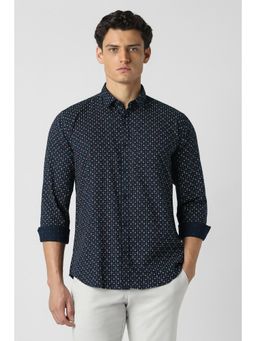 Van Heusen - Men Navy Blue Print Full Sleeves Party Shirt
