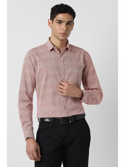 Van Heusen - Men Peach Print Full Sleeves Party Shirt