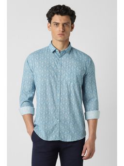 Van Heusen - Men Light Blue Print Full Sleeves Party Shirt