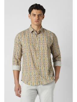 Van Heusen - Men Yellow Print Full Sleeves Party Shirt