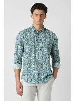 Van Heusen - Men Light Blue Print Full Sleeves Party Shirt