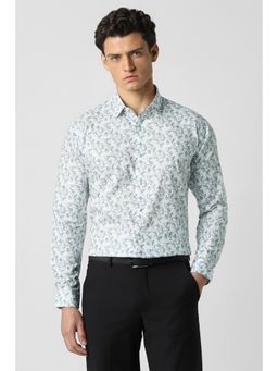 Van Heusen - Men White Print Full Sleeves Party Shirt