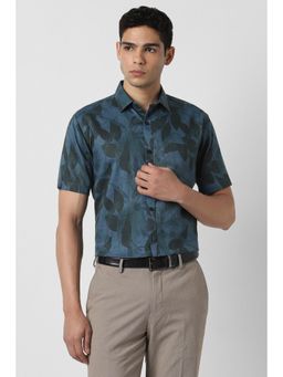 Van Heusen - Men Navy Print Half Sleeves Party Shirt