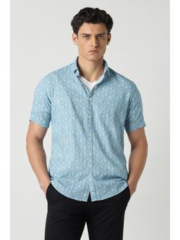 Van Heusen - Men Light Blue Print Half Sleeves Party Shirt