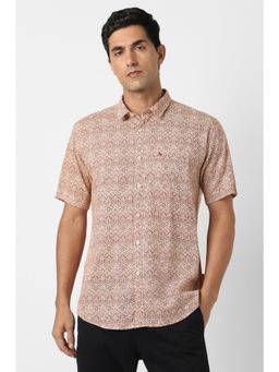 Van Heusen - Men Brown Print Half Sleeves Party Shirt