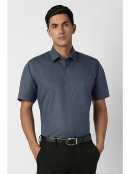 Van Heusen - Men Navy Blue Solid Half Sleeves Wedding Shirt