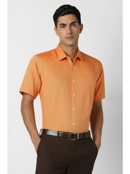 Van Heusen - Men Orange Textured Half Sleeves Wedding Shirt