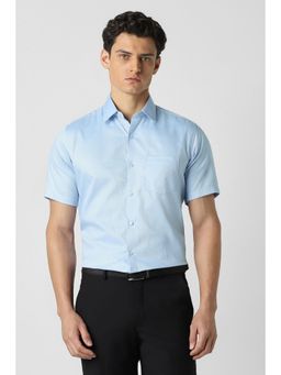 Van Heusen - Men Light Blue Textured Half Sleeves Wedding Shirt