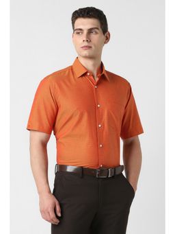Van Heusen - Men Orange Textured Half Sleeves Wedding Shirt