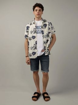 American Eagle - Men Blue Floral Button-Up Poolside Shirt