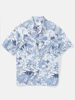 American Eagle - Men Ice Blue Floral Button-Up Poolside Shirt