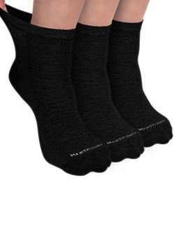 Footprints - Organic Cotton Ankle Length Bamboo Diabetic Socks - Black (Pack of 3)