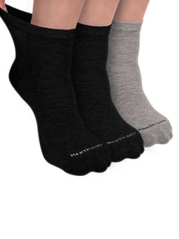 Footprints - Organic Cotton Ankle Length Bamboo Diabetic Socks - Black & Grey (Pack of 3)