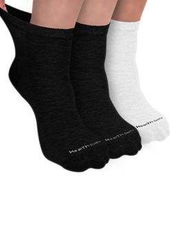 Footprints - Organic Cotton Ankle Length Bamboo Diabetic Socks - Black & White (Pack of 3)
