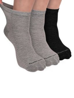 Footprints - Organic Cotton Ankle Length Bamboo Diabetic Socks - Grey & Black (Pack of 3)