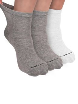 Footprints - Organic Cotton Ankle Length Bamboo Diabetic Socks - Grey & White (Pack of 3)