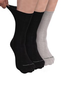 Footprints - Organic Cotton Crew Length Bamboo Diabetic Socks - Black & Grey (Pack of 3)