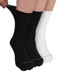 Footprints - Organic Cotton Crew Length Bamboo Diabetic Socks - Black & White (Pack of 3)