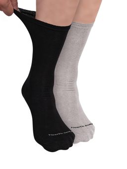 Footprints - Organic Cotton Crew Length Bamboo Diabetic Socks - Black & Grey (Pack of 2)