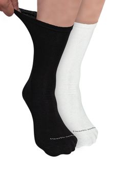 Footprints - Organic Cotton Crew Length Bamboo Diabetic Socks - Black & White (Pack of 2)