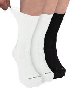 Footprints - Organic Cotton Crew Length Bamboo Diabetic Socks - White & Black (Pack of 3)