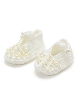 FUNKRAFTS - Handmade Crochet Baby Infant Booties for Girl & Boy-White
