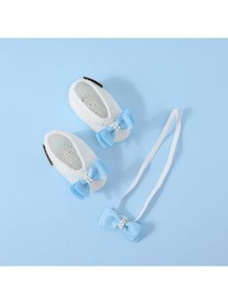 FUNKRAFTS - Handmade Crochet Infant Girl Booties With Headband - Blue (Set of 2)