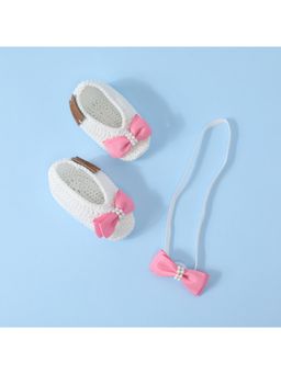FUNKRAFTS - Handmade Crochet Infant Girl Booties With Headband - Pink (Set of 2)