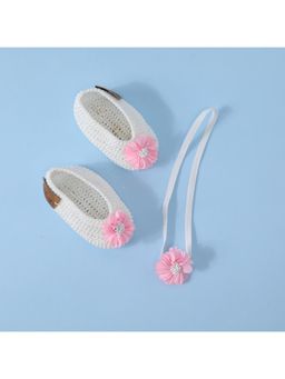 FUNKRAFTS - Handmade Crochet Infant Girl Booties With Headband - Pink (Set of 2)