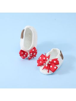 FUNKRAFTS - Handmade Crochet Baby Infant Girl Booties - White & Red