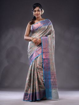 CHARUKRITI - Grey Handwoven Banarasi Silk Saree With Unstitched Blouse